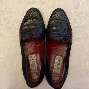 Romano Martegani Black Leather Slip-On Loafers with Woven Design